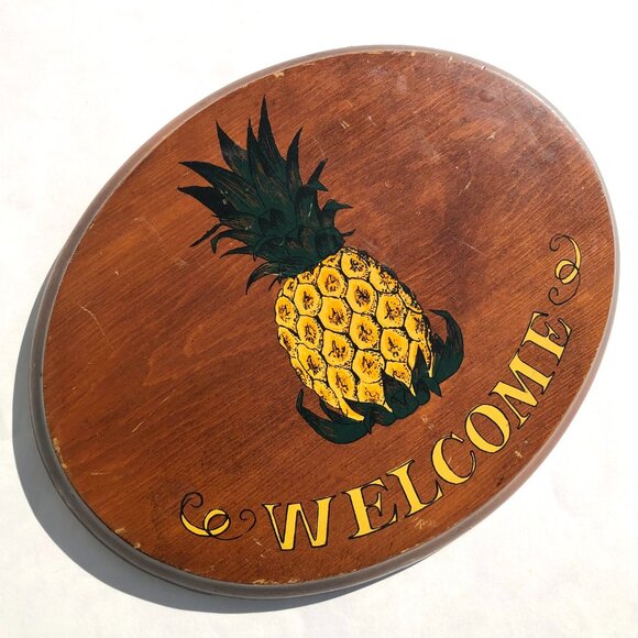 Pineapple Welcome Wall Plaque Wooden Oval Decorative Wall Hanging Hospitality - Picture 3 of 5